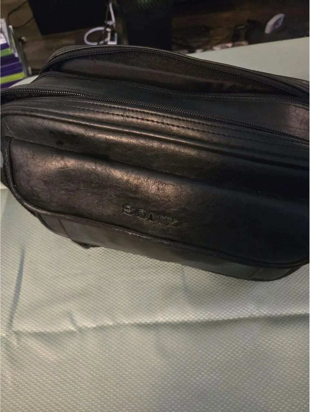 Vintage Sony Black Leather Camcorder Gadget Bag